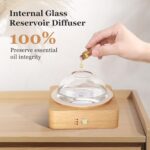 Lecdura Glass Essential Oil Diffuser with Glass Reservoir & Wood Base – Plastic Free, 200ml Lock Color Timer Auto-Off 7 Color Light Aroma Glass Dome Diffuser for Gift Home Office Bedroom Yoga