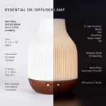 Essential Oil Diffuser Lamp, White Ceramic + Brown Wood, Ultrasonic 180ml Whispersoft, 4 Timers | 5 Light Settings, Auto Shut Off, Home + Office, Humidifier Air Purifier Aromatherapy