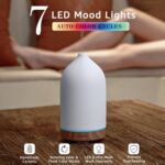 Gooamp 200ML Ceramic Diffuser,Aromatherapy Diffuser,Essential Oil Diffuser with 7 Color Lights Auto Shut Off for Home Office Room,Wood Grain Base (1/3/6/ON hrs Working time)