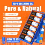 HIQILI Essential Oils for Diffusers for Home?Top 6 Gift Essential Oil Set?Include Lavender, Orange, Peppermint, Tea Tree, Eucalyptus, Lemongrass?Beginner Kit?10ML*6?