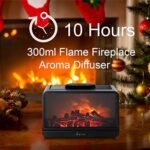 MAXWINER Dynamic Flame Fireplace Essential Oil Diffuser 300ml Aromatherapy Diffuser Ultrasonic Cool Mist Humidifier with Multiple Mist Mode, Timer and Waterless Auto Off for Home Room Office