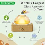 Glass Essential Oil Diffuser, 200ml Ultrasonic Aromatherapy Diffusers with Glass Reservoir Wood Base Auto-off Cool Mist Timer, Dusk Flame Warm Light Plastic Free Dome Air Diffuser for Home Office Gift