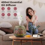 Aroma Oil Diffuser for Large Room: Essential Oil Humidifier for Home – 400ml Ultrasonic Aromatherapy Diffusers Cool Mist Vaporizer with LED Light, Timer for Office Bedroom