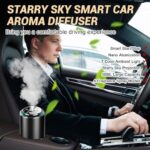 Smart Car Air Freshener, Car Air Freshener Diffuser with Starry Sky Projection and 50ml Perfume, Rechargeable Car Aroma Diffuser, 4 Mode Adjustable, Auto On/Off Intelligent Car Diffuser, Cologne