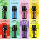 Diffuser Ultrasound Aromatherapy Essential Oil Humidifier Contains 8 Bottles of Essential Oils Large Room, Home, Waterless Auto-Off, 14 Color LED Lights Wood Grain Cool Mist (300ml)…