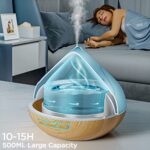 Aroma Diffiser with Essential Oils Set, 500 ML Essential Oil Diffuser with Remote Control, Humidifier with 14 Color Lights for Large Room, 4 Timer Setting, Auto Shut-Off