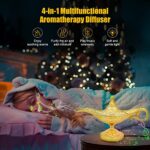 4 in 1 Aromatherapy Oil Diffuser, Aladdin Diffuser for Essential Oil Large Room, 300ml Aladdin Genie Lamp Air Humidifier Diffuser with Bluetooth Speaker, 8 Colors Aroma Diffuser for Home, Bedroom