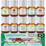 Floral Ocean Gardens Good Essential Fragrance Oil Set (Pack of 10) 5ml Set Includes Lavender, Rose, Jasmine, Lilac, Lotus, Peony, Gardenia, Green Tea, Cucumber, and Ocean Breeze Scented Oils